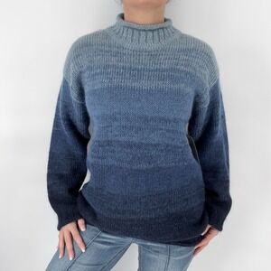 Womens Vintage Roll Neck Sweater M Indie Oversized 90s Chunk Mohair Ombré Grunge